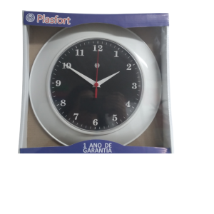 Relógio parede grande pla-520 numeral peq. branco fundo preto c/1pç  plasfort