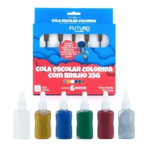 Cola escolar colorida c/brilho fe032210 c/6 cores  25g futuro