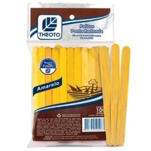 Palito sorvete escolar amarelo  ponta redonda c/100pçs 10cm 51711 theoto