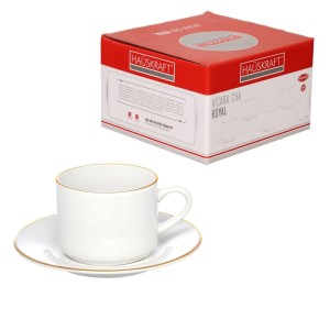 Conjunto de xícaras para chá 4 peças porcelana royal 200ml branco com borda dourada jgxc063