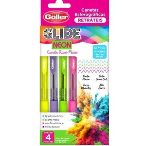 Caneta esferografica retratil glide neon g-1678 c/4cores 6678 goller